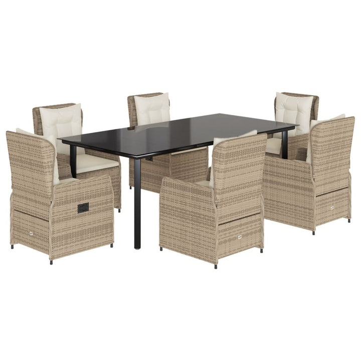 spisebordssæt til haven 7 dele med hynder polyrattan beige
