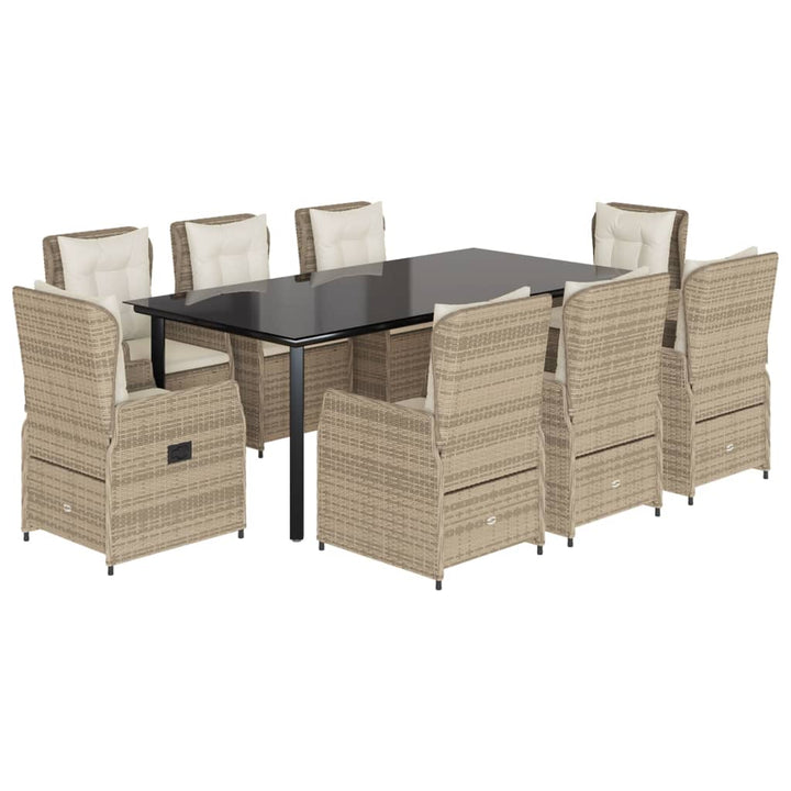 spisebordssæt til haven 9 dele med hynder polyrattan beige