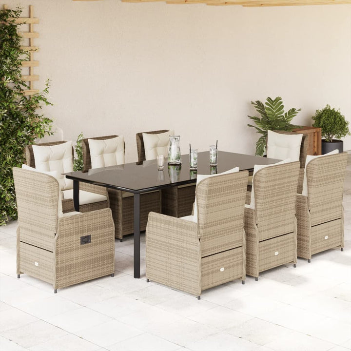 spisebordssæt til haven 9 dele med hynder polyrattan beige