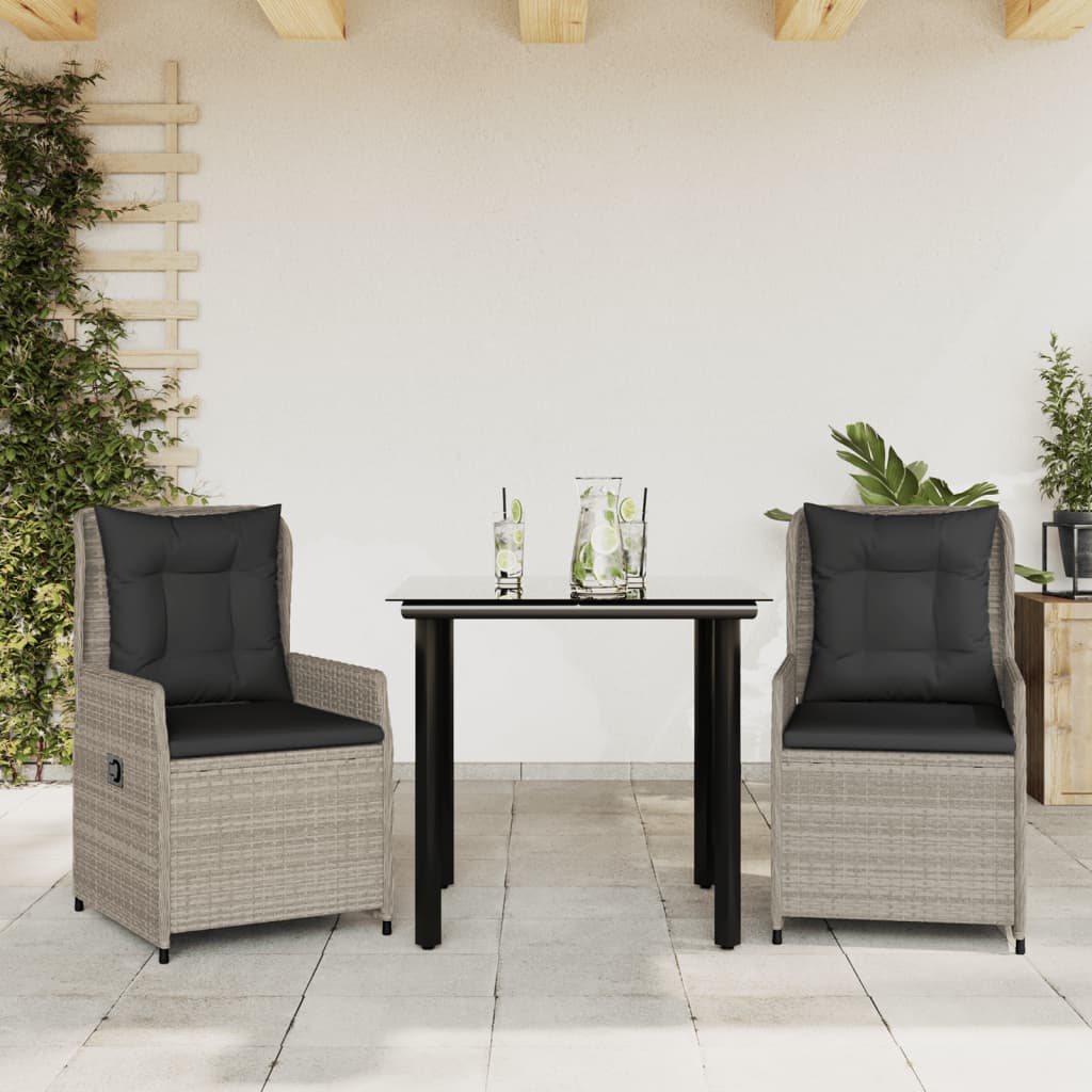 spisebordssæt til haven 3 dele med hynder polyrattan lysegrå
