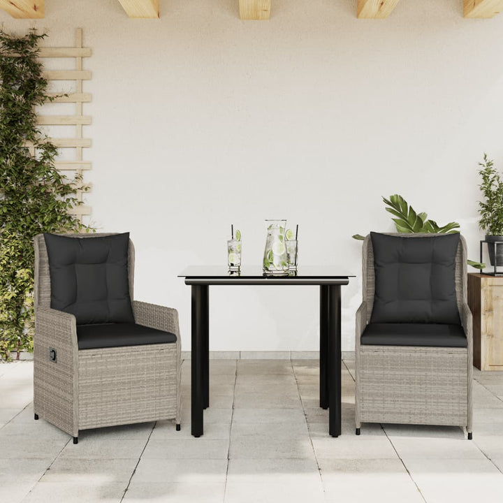 spisebordssæt til haven 3 dele med hynder polyrattan lysegrå