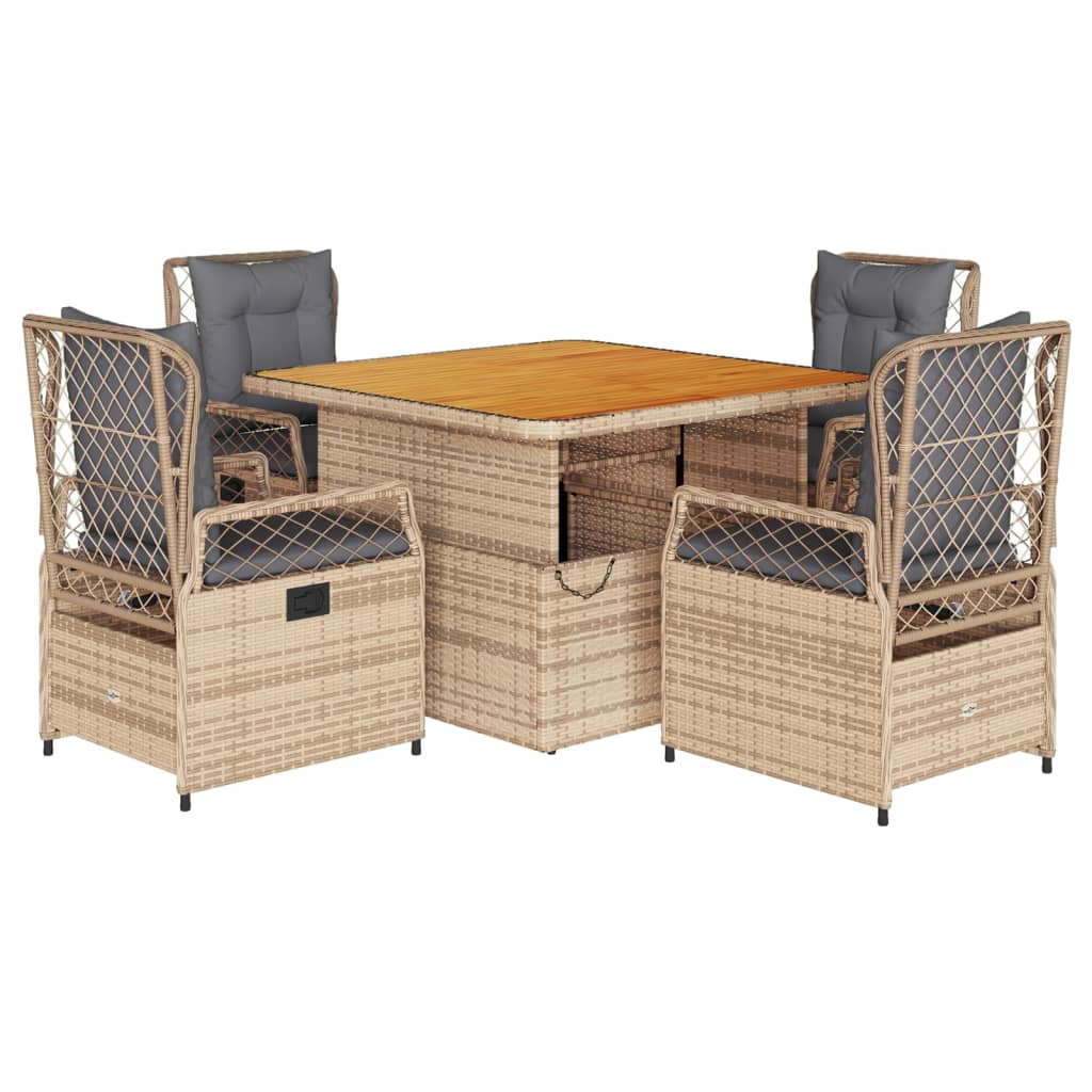 spisebordssæt til haven 5 dele med hynder polyrattan beige
