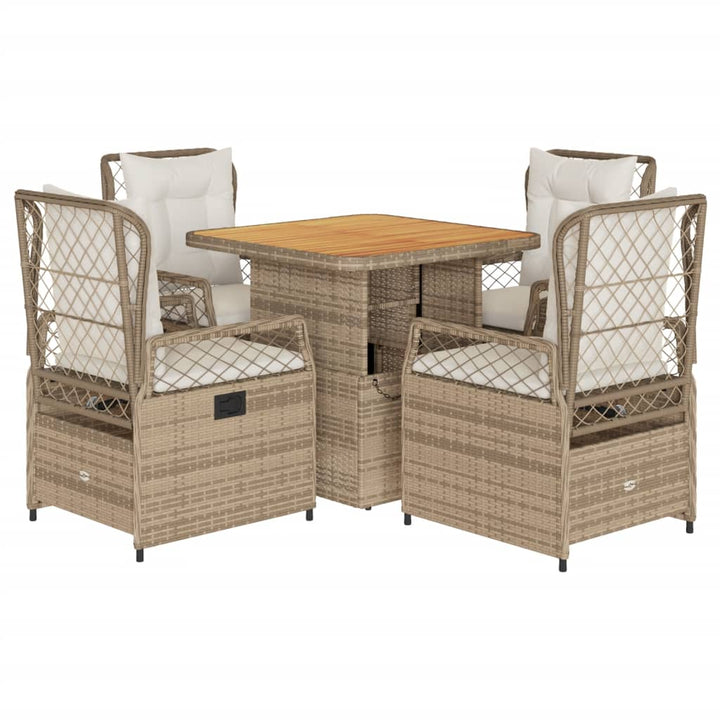 spisebordssæt til haven 5 dele med hynder polyrattan beige
