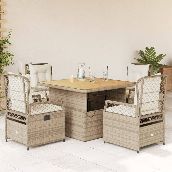 spisebordssæt til haven 5 dele med hynder polyrattan beige