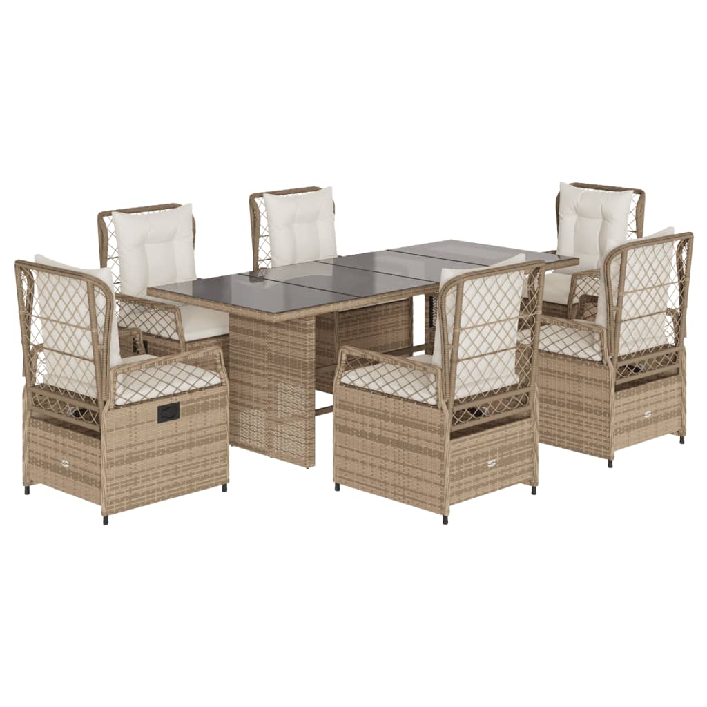 spisebordssæt til haven 7 dele med hynder polyrattan beige