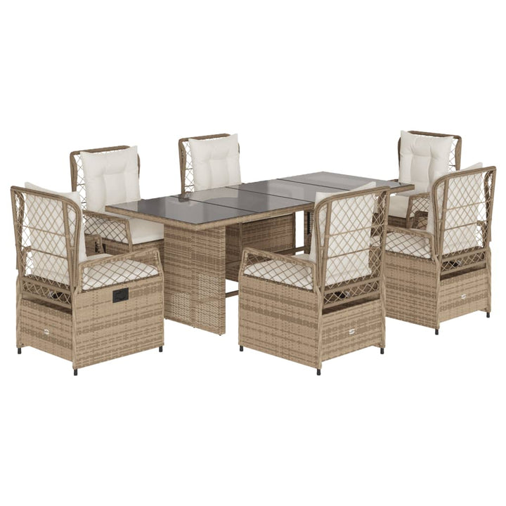 spisebordssæt til haven 7 dele med hynder polyrattan beige