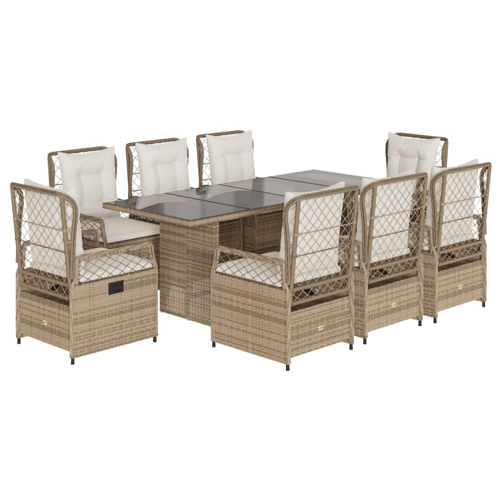 spisebordssæt til haven 9 dele med hynder polyrattan beige