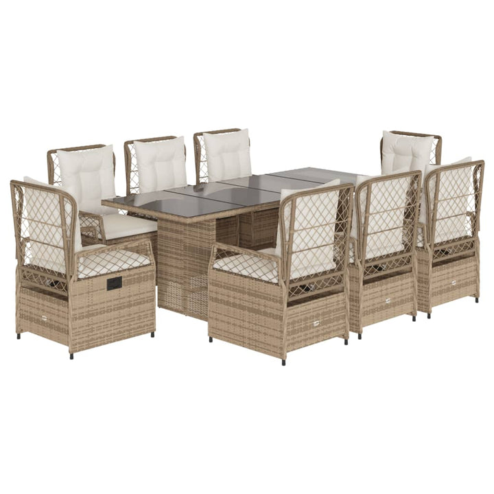 spisebordssæt til haven 9 dele med hynder polyrattan beige