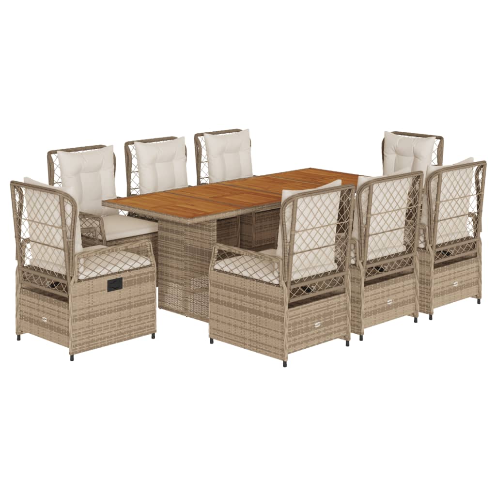 spisebordssæt til haven 9 dele med hynder polyrattan beige