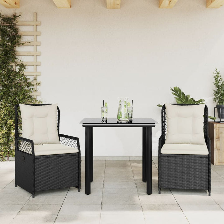 spisebordssæt til haven 3 dele med hynder polyrattan sort