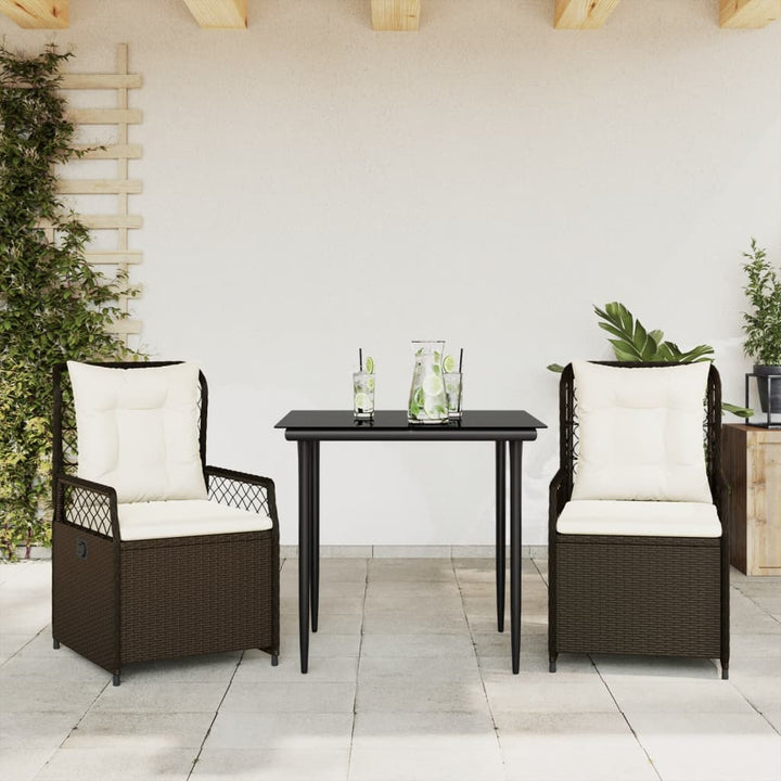 spisebordssæt til haven 3 dele med hynder polyrattan brun