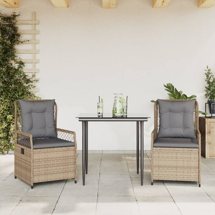 spisebordssæt til haven 3 dele med hynder polyrattan beige