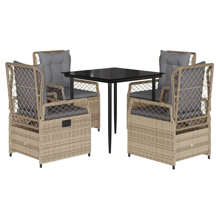 spisebordssæt til haven 5 dele med hynder polyrattan beige