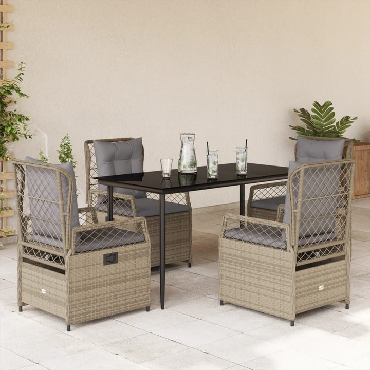 spisebordssæt til haven 5 dele med hynder polyrattan beige