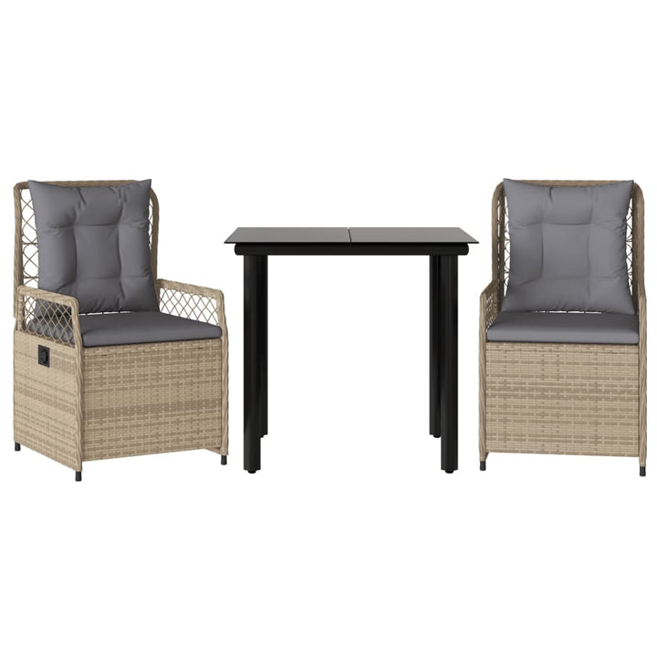 spisebordssæt til haven 3 dele med hynder polyrattan beige
