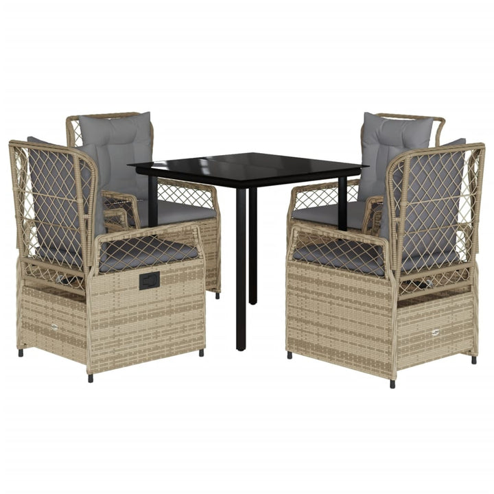 spisebordssæt til haven 5 dele med hynder polyrattan beige
