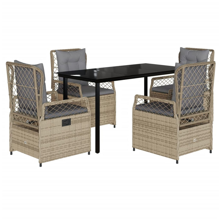 spisebordssæt til haven 5 dele med hynder polyrattan beige