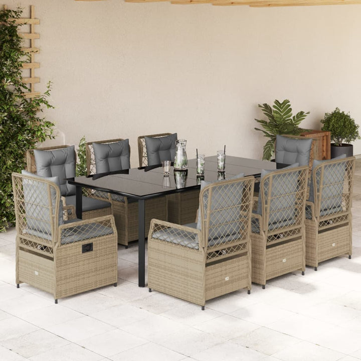 spisebordssæt til haven 9 dele med hynder polyrattan beige