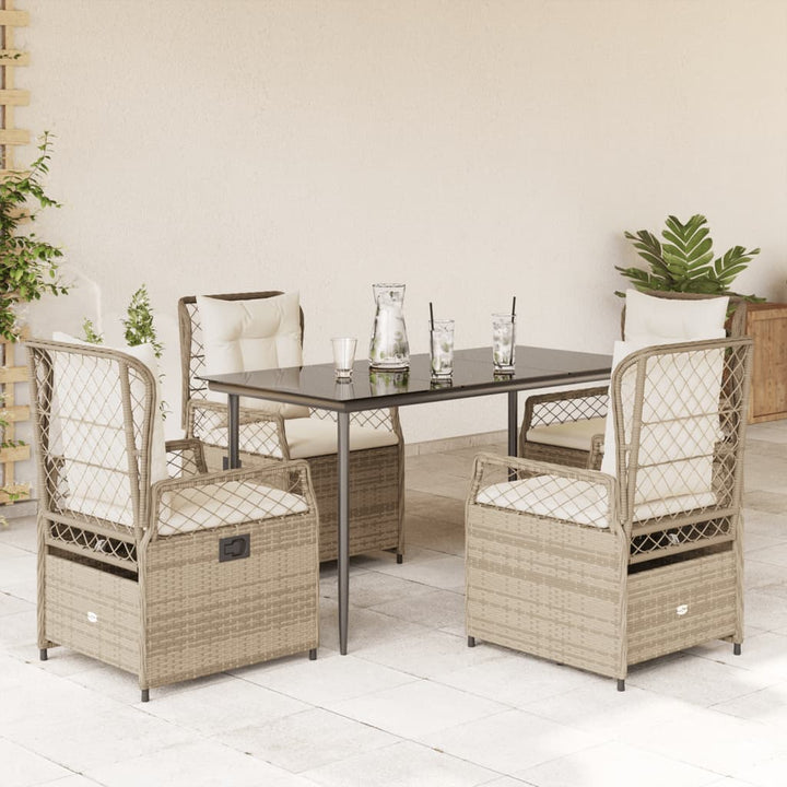 spisebordssæt til haven 5 dele med hynder polyrattan beige