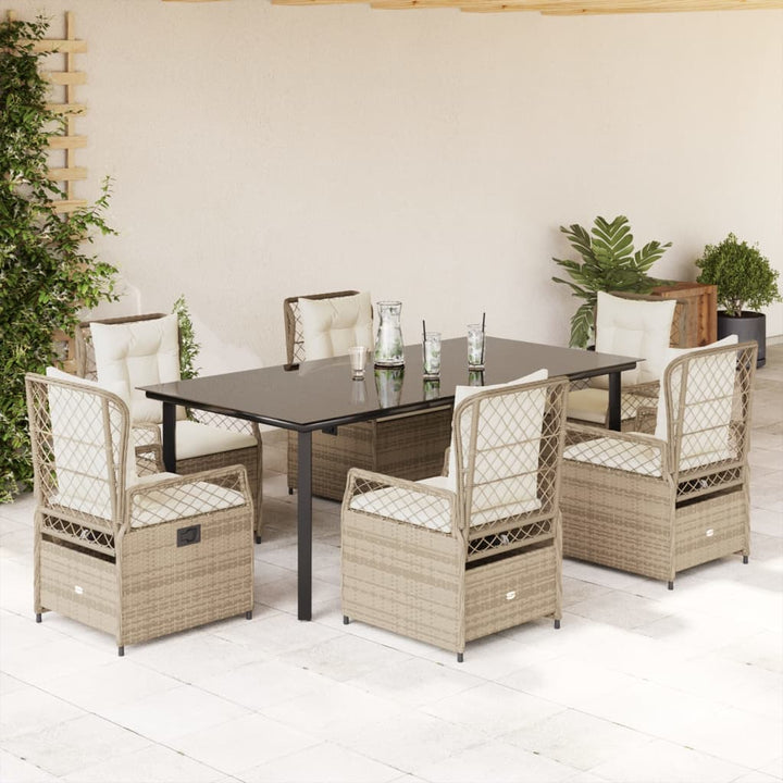 spisebordssæt til haven 9 dele med hynder polyrattan beige