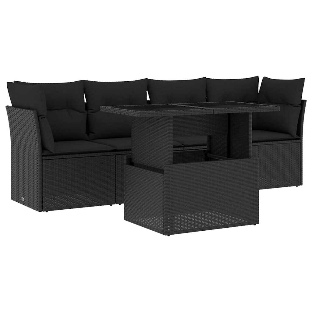 sofasæt til haven 5 dele med hynder polyrattan sort