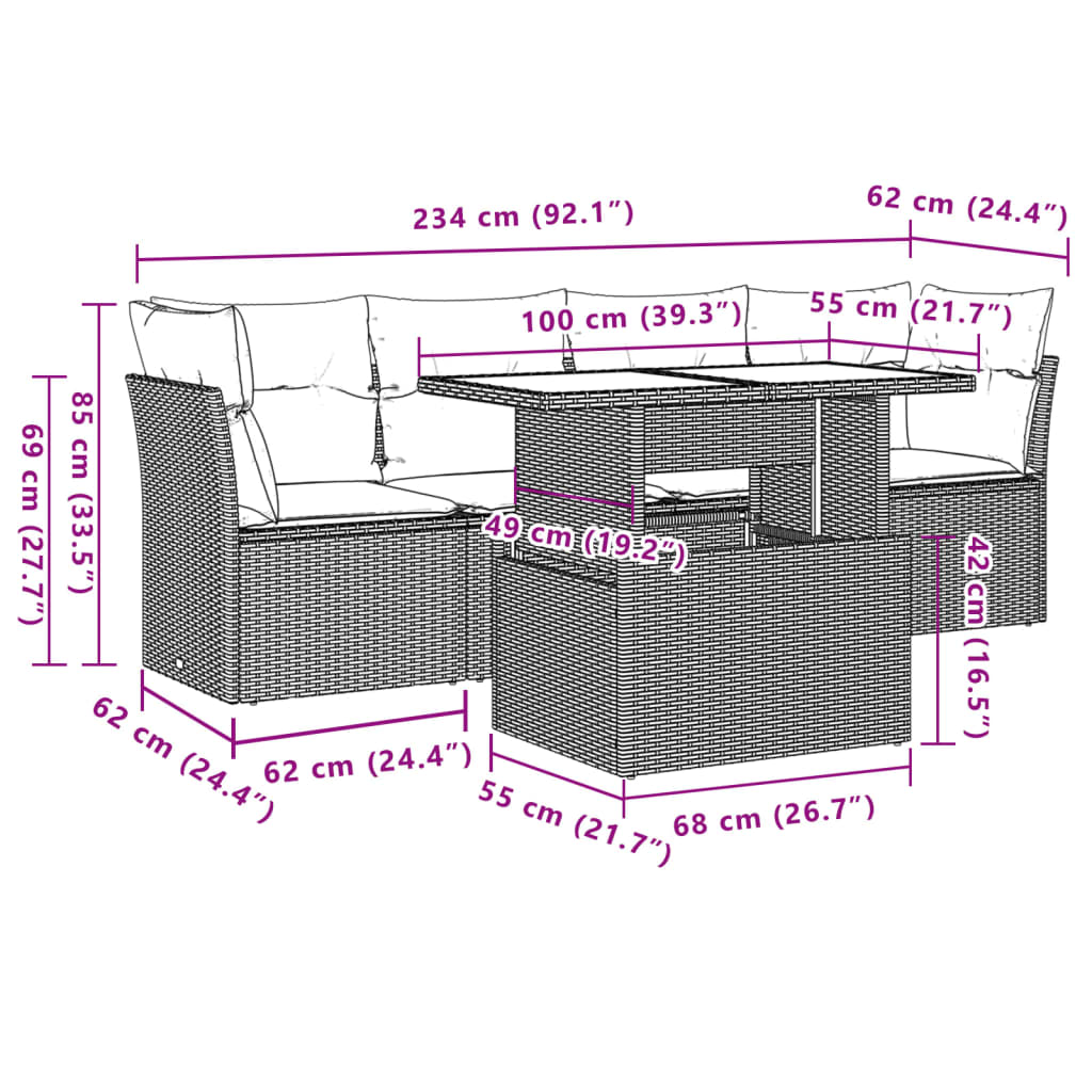 sofasæt til haven 5 dele med hynder polyrattan beige