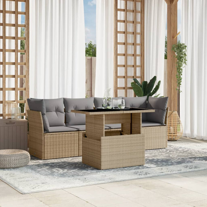 sofasæt til haven 5 dele med hynder polyrattan beige
