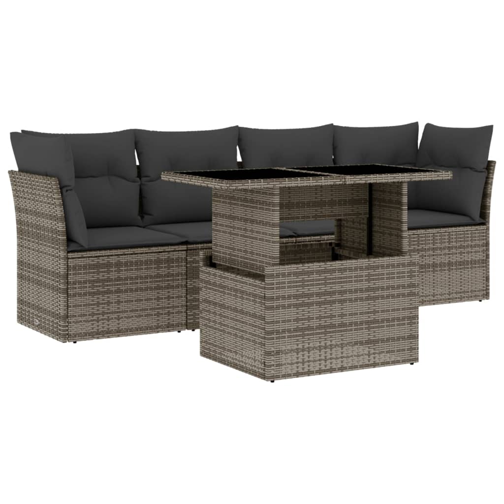 sofasæt 5 dele med hynder polyrattan grå