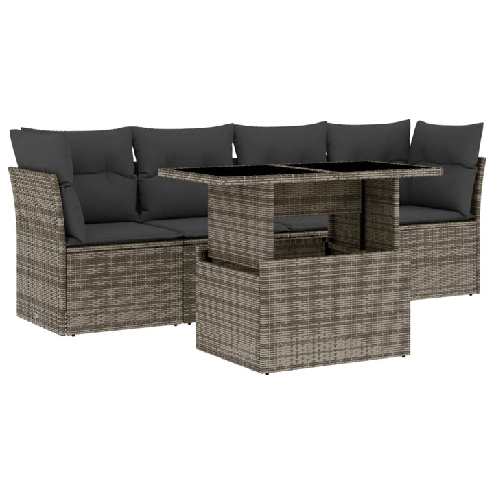 sofasæt 5 dele med hynder polyrattan grå