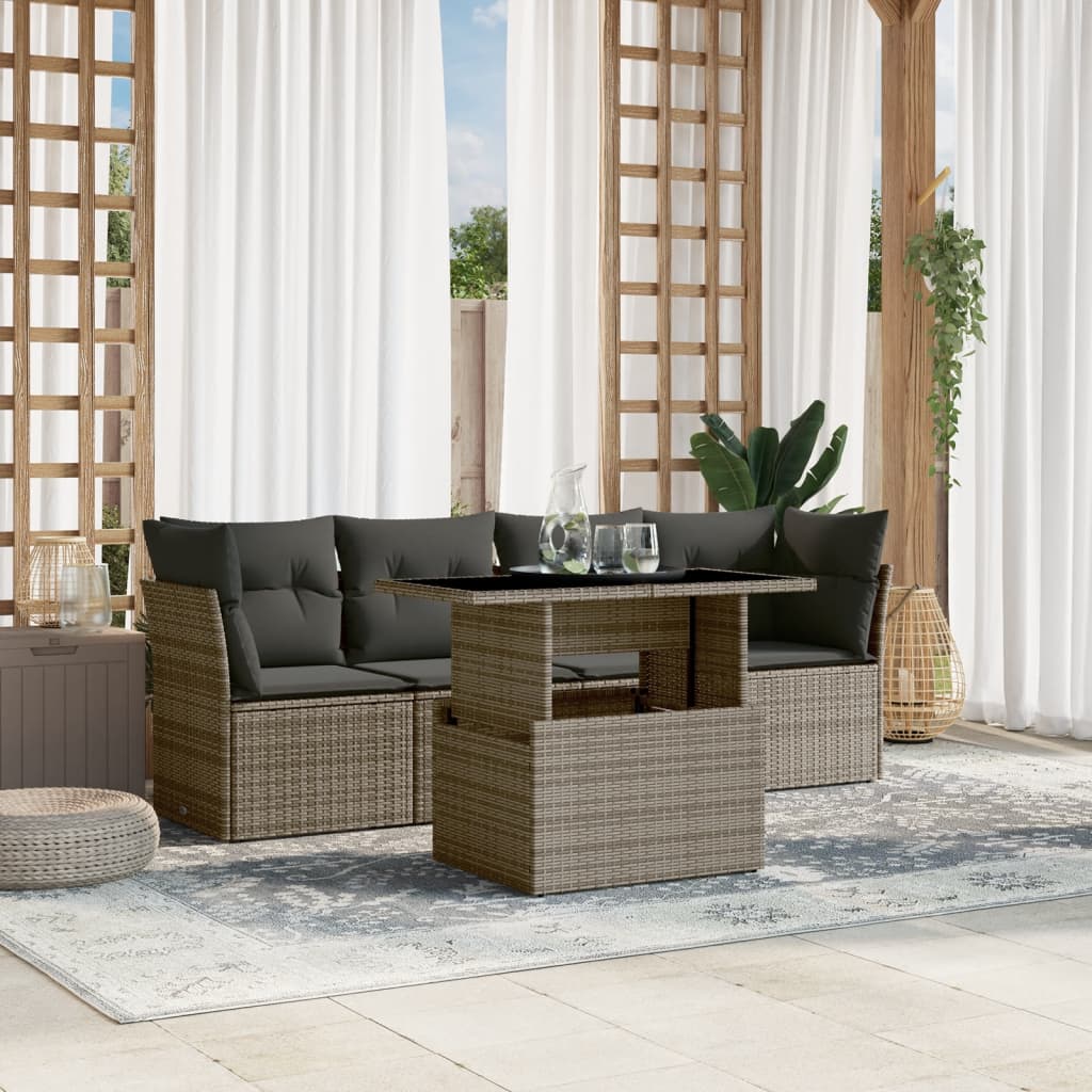 sofasæt 5 dele med hynder polyrattan grå