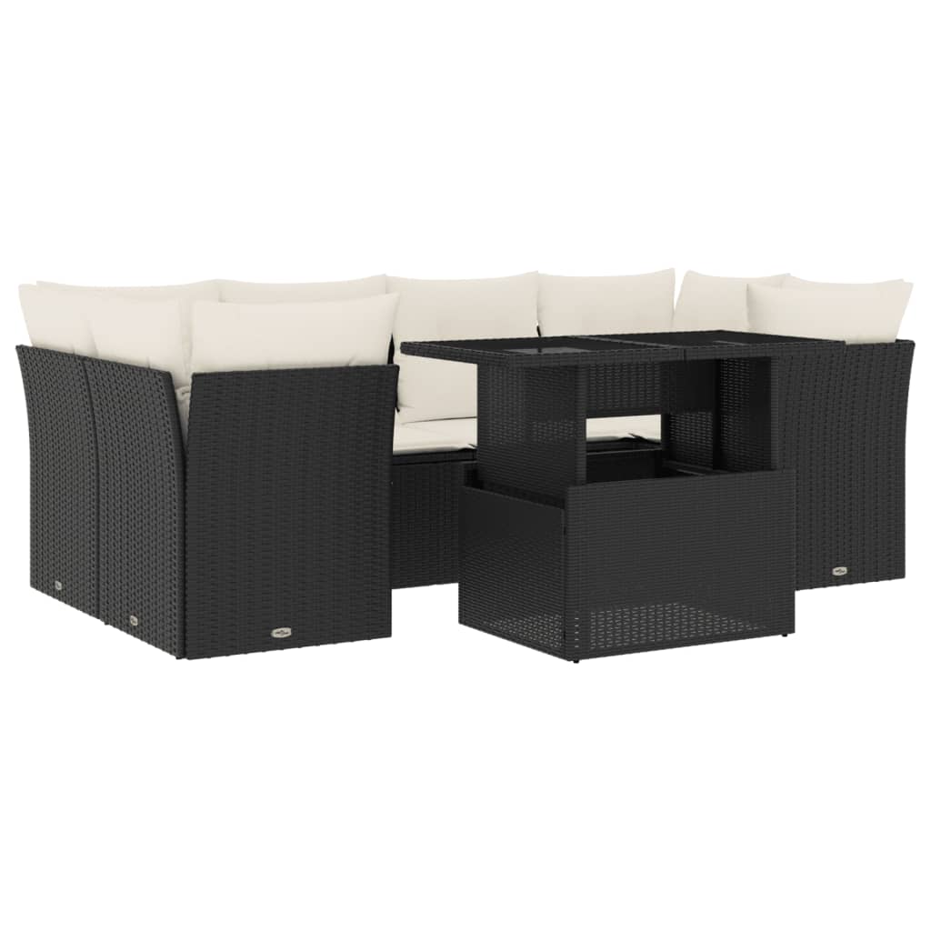 sofasæt til haven 7 dele med hynder polyrattan sort