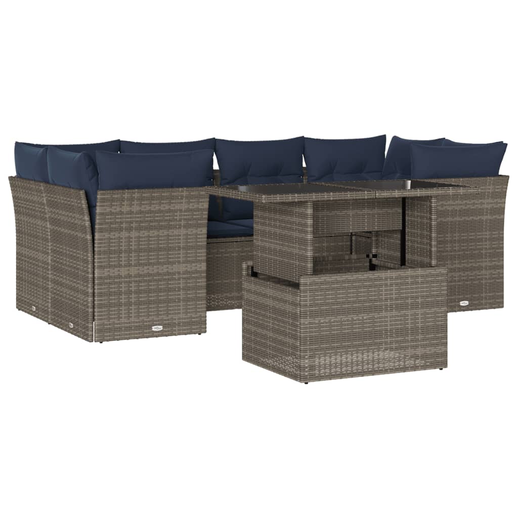 havesofasæt med 7 dele og hynder grå polyrattan