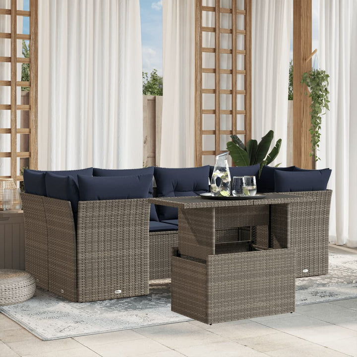 havesofasæt med 7 dele og hynder grå polyrattan