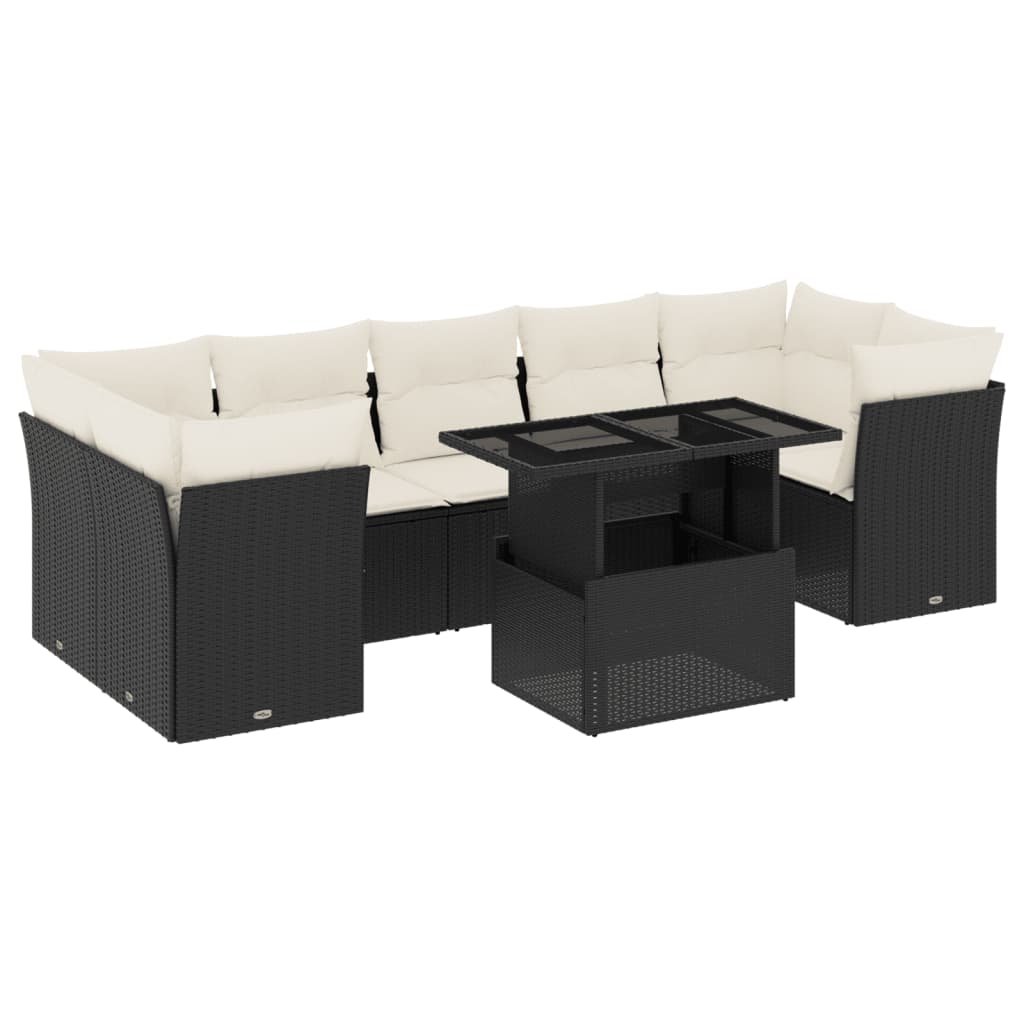 sofasæt til haven 8 dele med hynder polyrattan sort