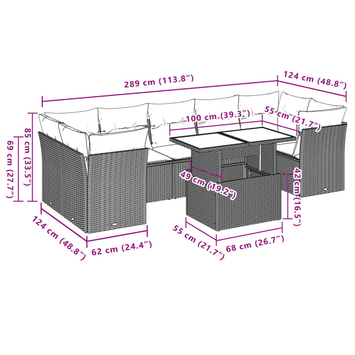 sofasæt til haven 8 dele med hynder polyrattan beige