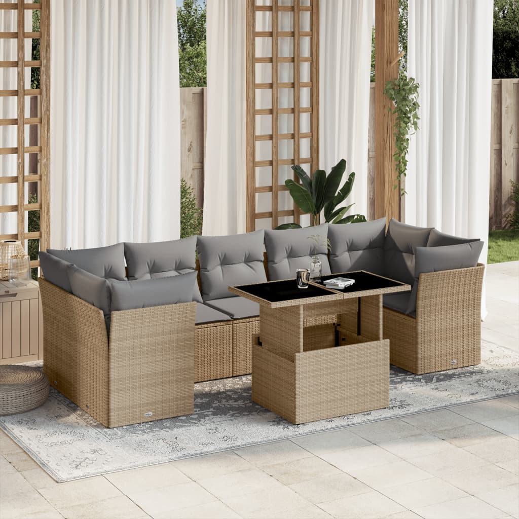 sofasæt til haven 8 dele med hynder polyrattan beige