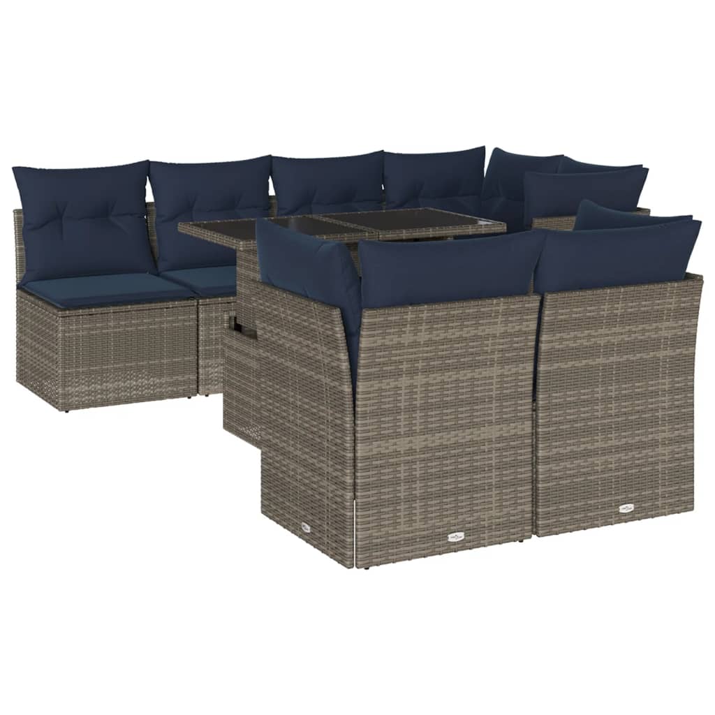 havesofasæt med 8 hynder grå polyrattan