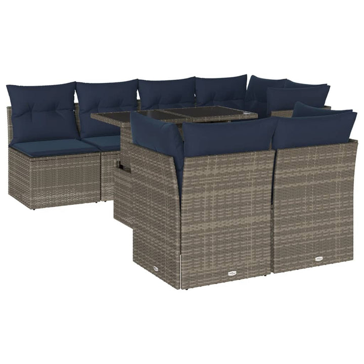 havesofasæt med 8 hynder grå polyrattan