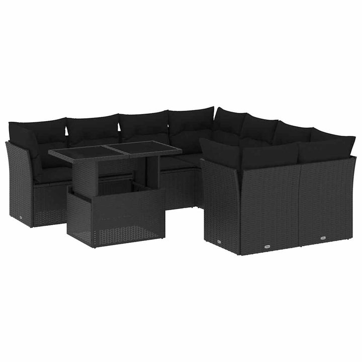 sofasæt til haven 9 dele med hynder polyrattan sort