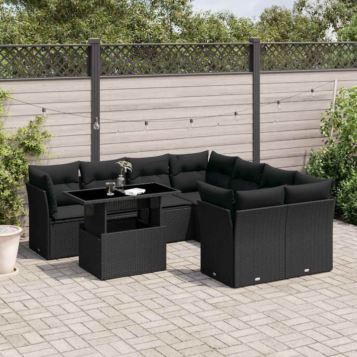 sofasæt til haven 9 dele med hynder polyrattan sort