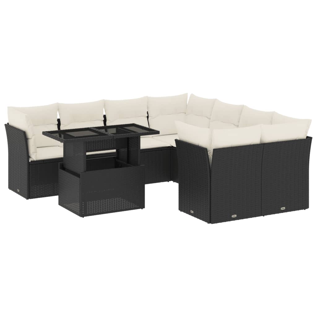 sofasæt til haven 9 dele med hynder polyrattan sort