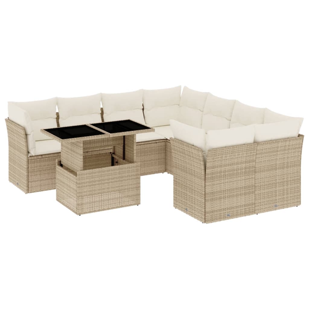 sofasæt til haven 9 dele med hynder polyrattan beige