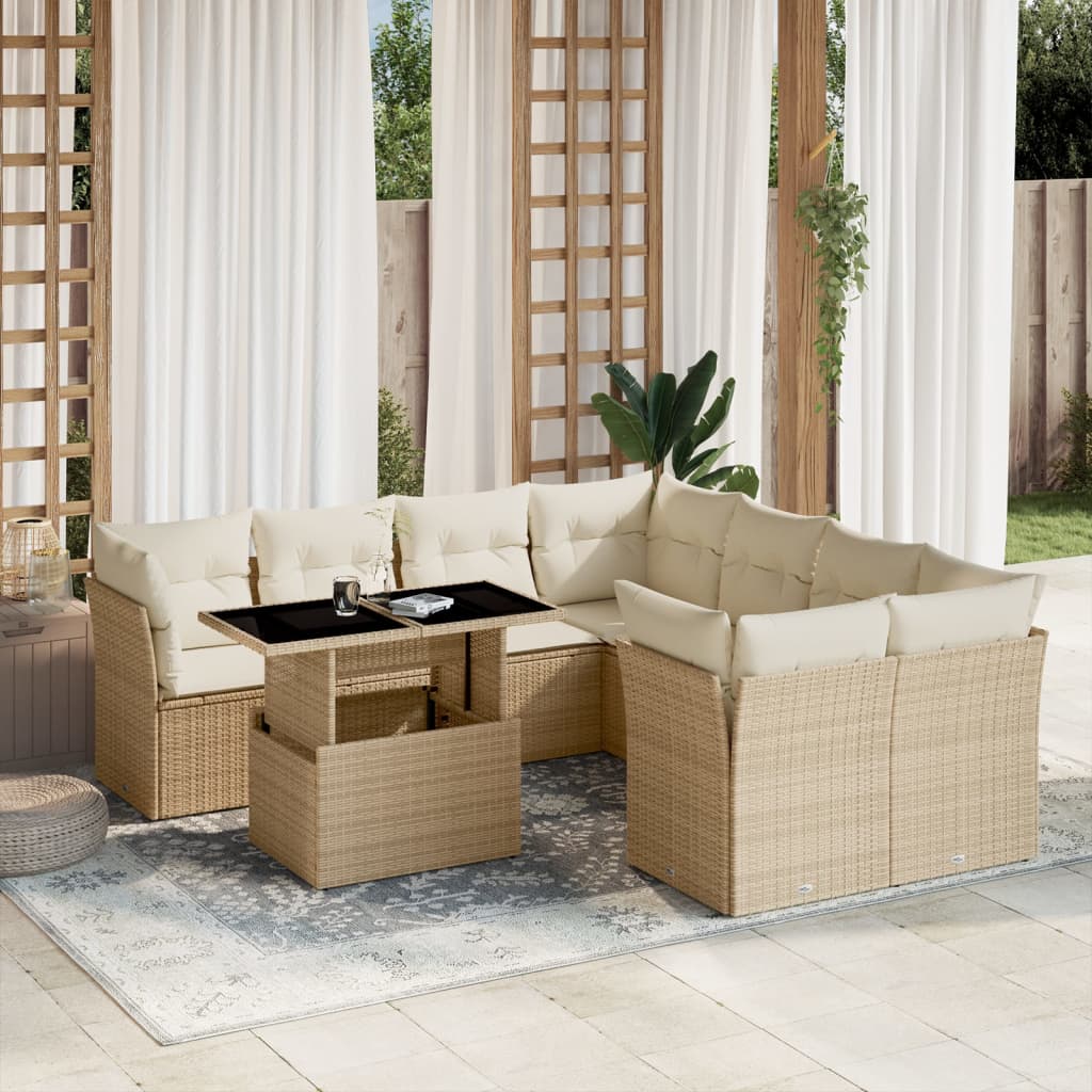 sofasæt til haven 9 dele med hynder polyrattan beige