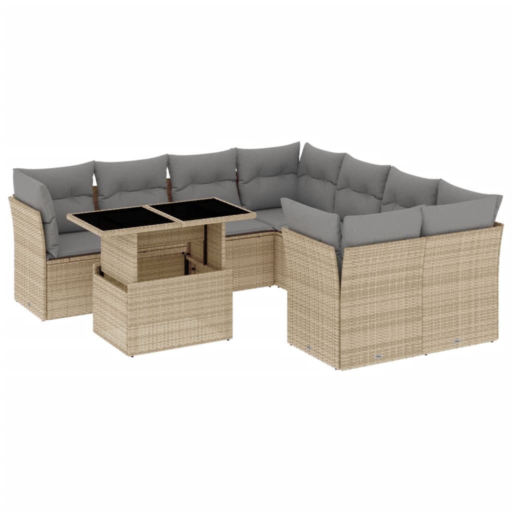 sofasæt til haven 9 dele med hynder polyrattan beige