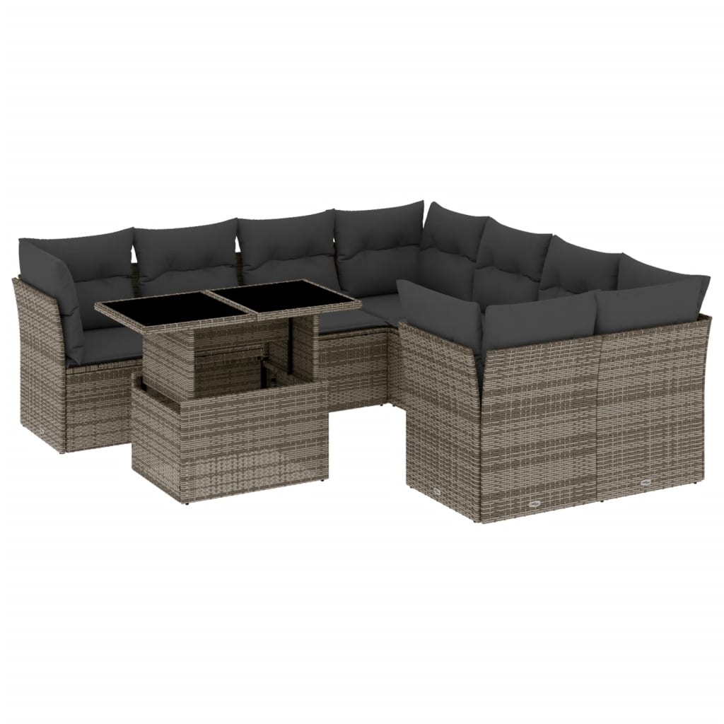 sofasæt til haven 9 dele med hynder polyrattan grå