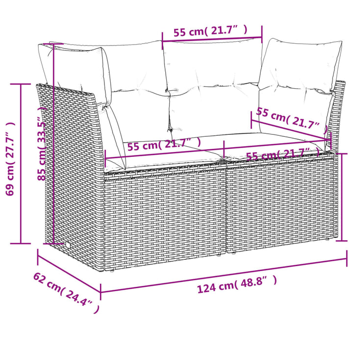 sofasæt til haven 9 dele med hynder polyrattan grå