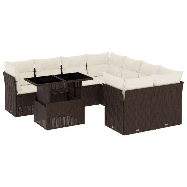 sofasæt til haven 9 dele med hynder polyrattan brun
