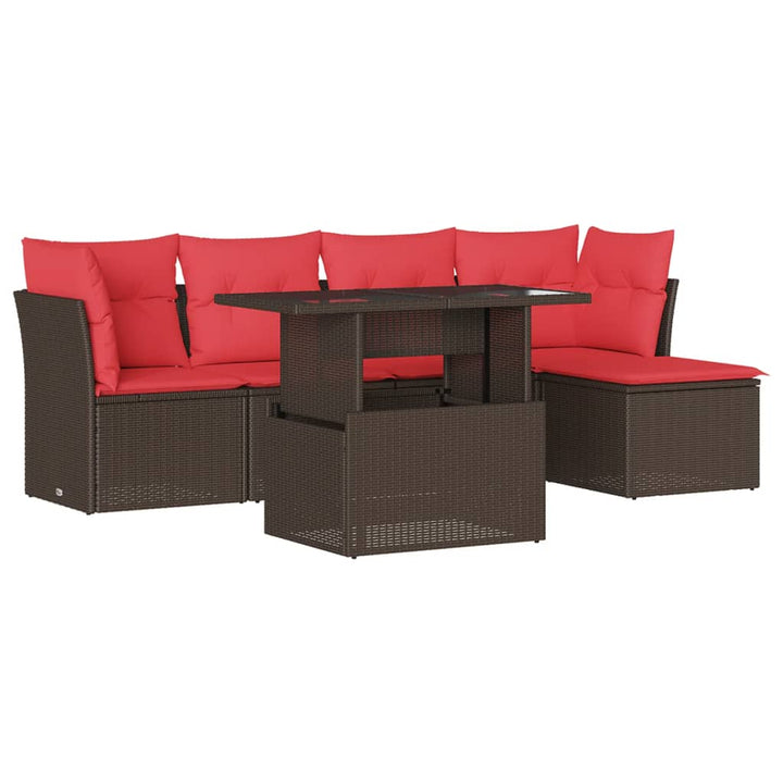 havesofasæt med 6 hynder brun polyrattan