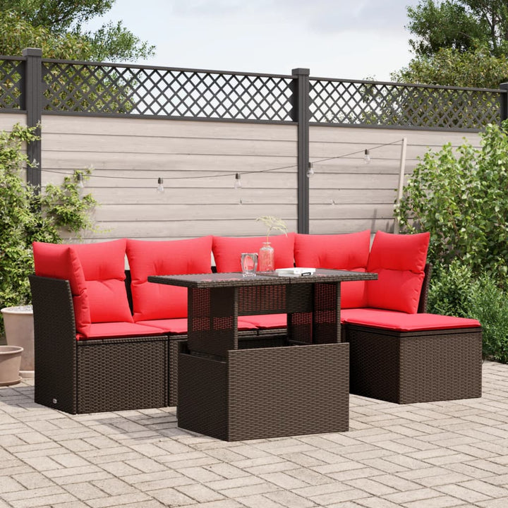 havesofasæt med 6 hynder brun polyrattan