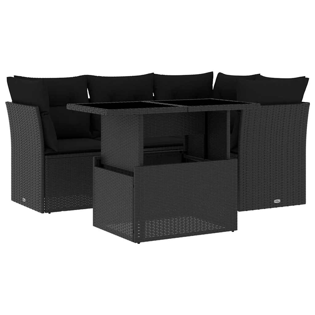 sofasæt til haven 5 dele med hynder polyrattan sort